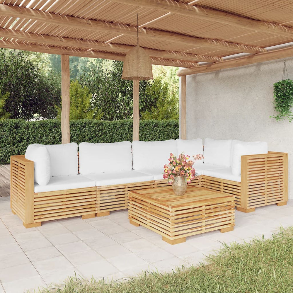 vidaXL Salon de jardin 6 pcs avec coussins Bois de teck massif