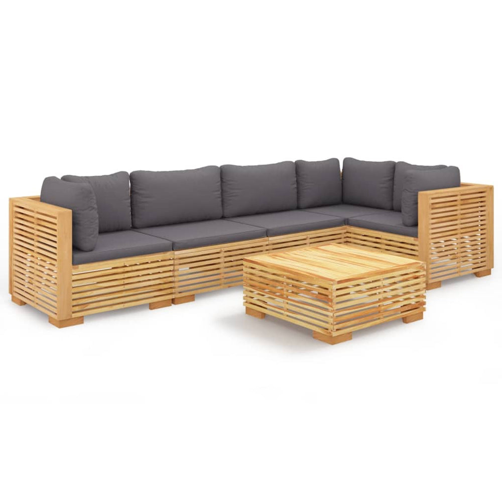 vidaXL Salon de jardin 6 pcs avec coussins Bois de teck massif