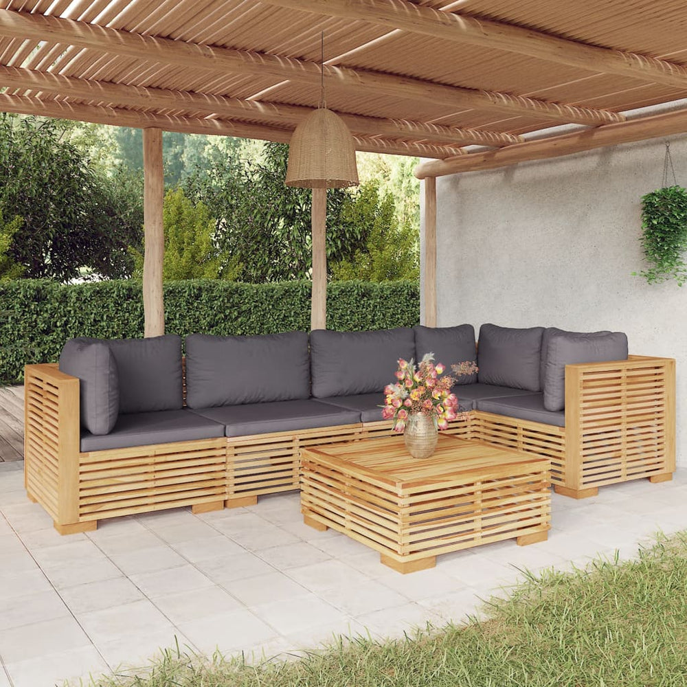 vidaXL Salon de jardin 6 pcs avec coussins Bois de teck massif