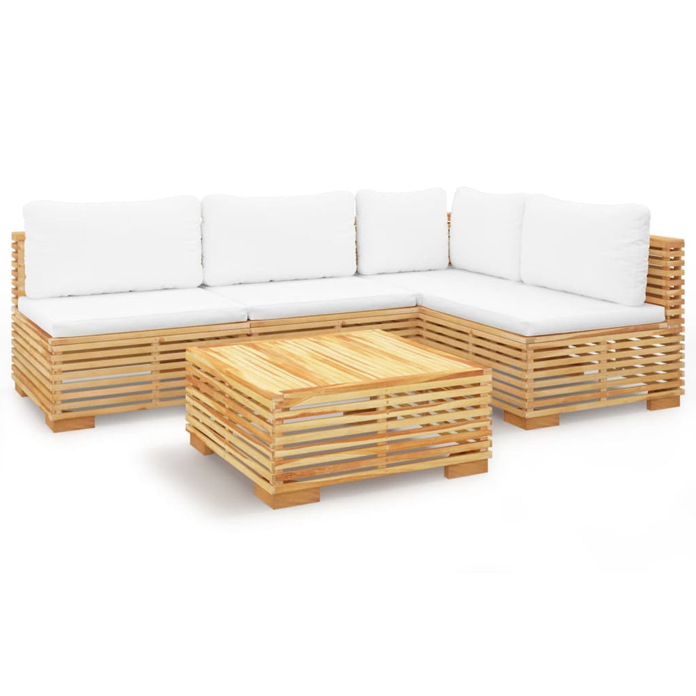 vidaXL Salon de jardin 5 pcs avec coussins Bois de teck massif
