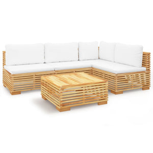 5-tlg. Garten-Lounge-Set mit Kissen Massivholz Teak