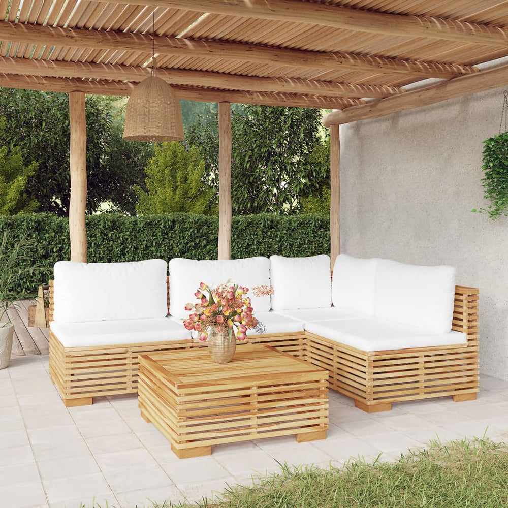vidaXL Salon de jardin 5 pcs avec coussins Bois de teck massif
