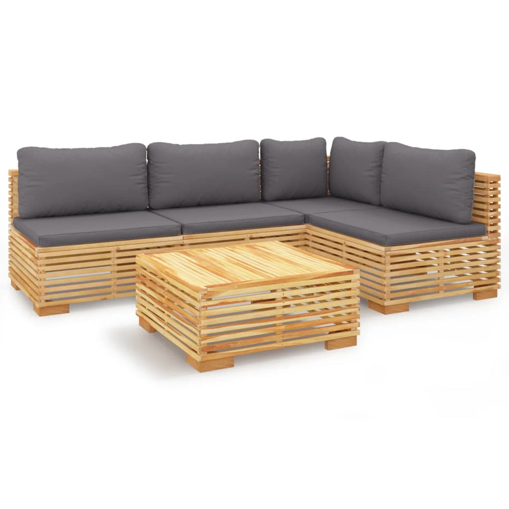 vidaXL Salon de jardin 5 pcs avec coussins Bois de teck massif