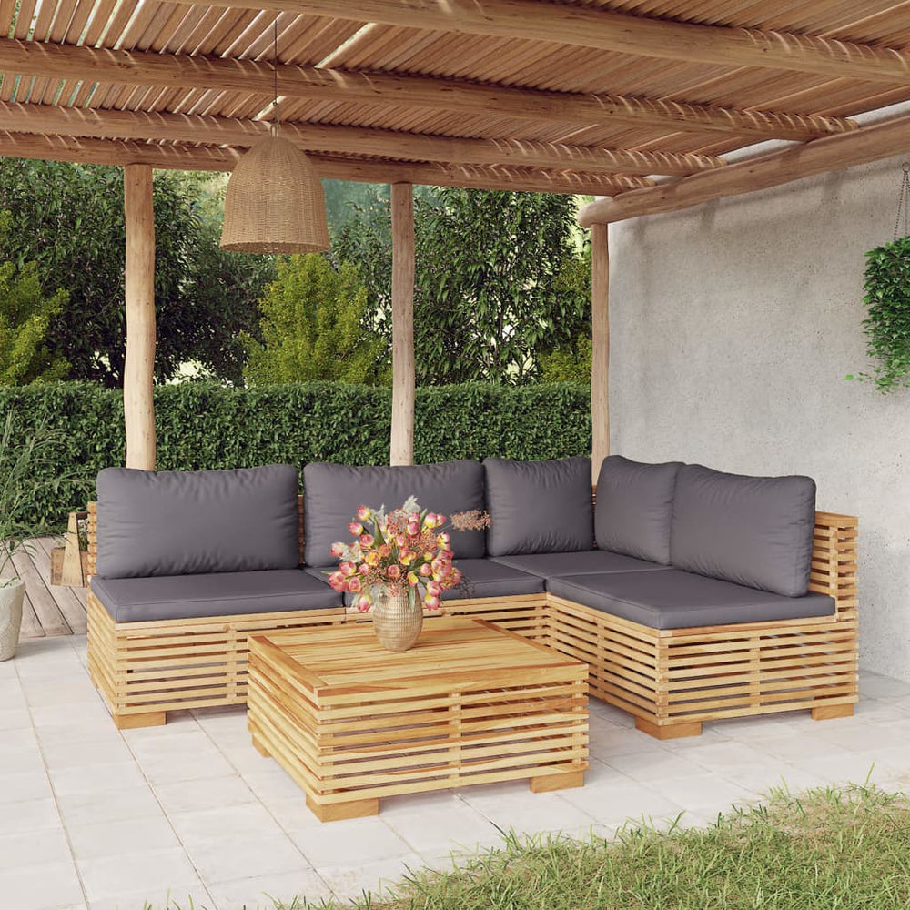 vidaXL Salon de jardin 5 pcs avec coussins Bois de teck massif