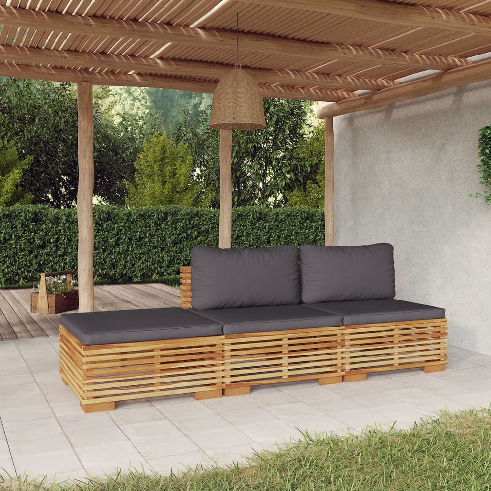 vidaXL Salon de jardin 3 pcs avec coussins Bois de teck massif