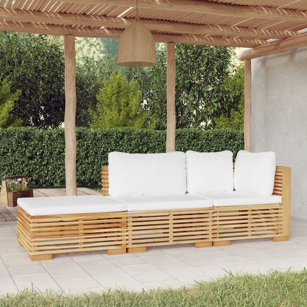 vidaXL Salon de jardin 3 pcs avec coussins Bois de teck massif