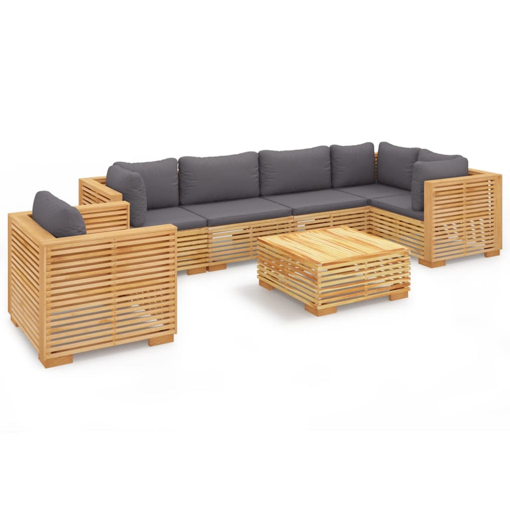 vidaXL Salon de jardin 7 pièces avec coussins, bois de teck massif