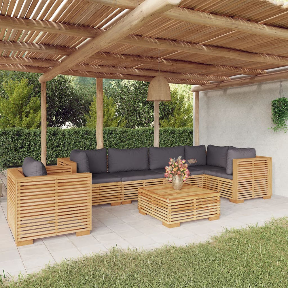 vidaXL Salon de jardin 7 pièces avec coussins, bois de teck massif