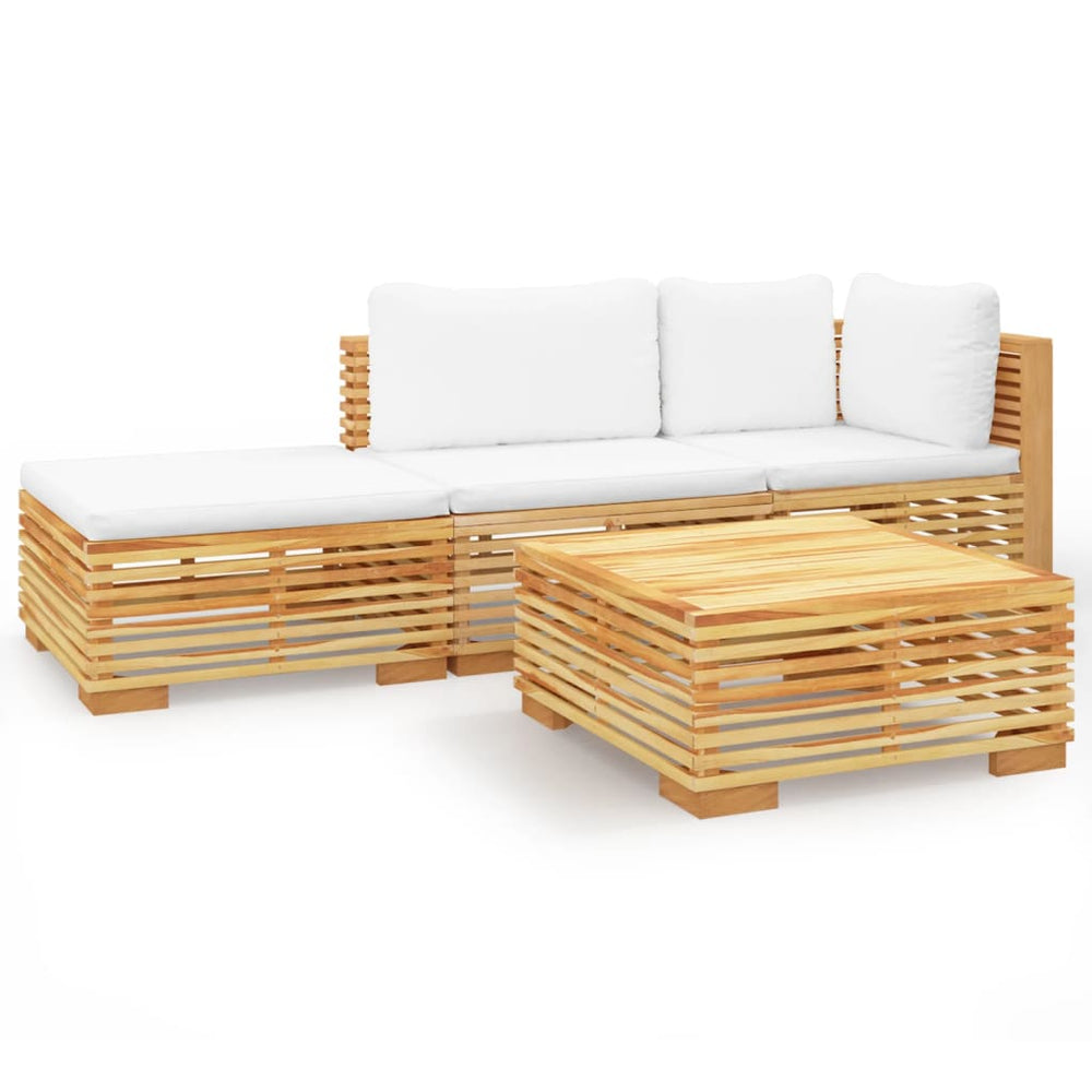 vidaXL Salon de jardin 4 pcs avec coussins en teck massif