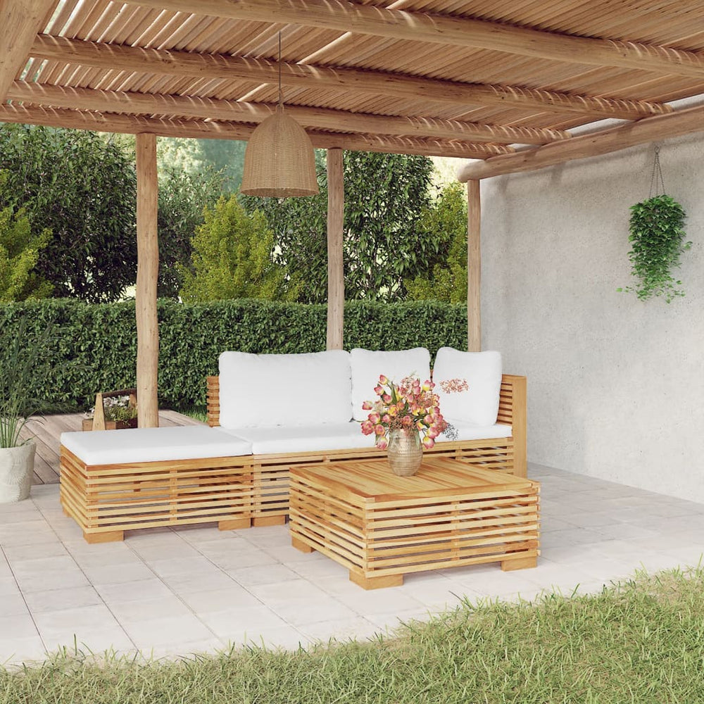 vidaXL Salon de jardin 4 pcs avec coussins en teck massif