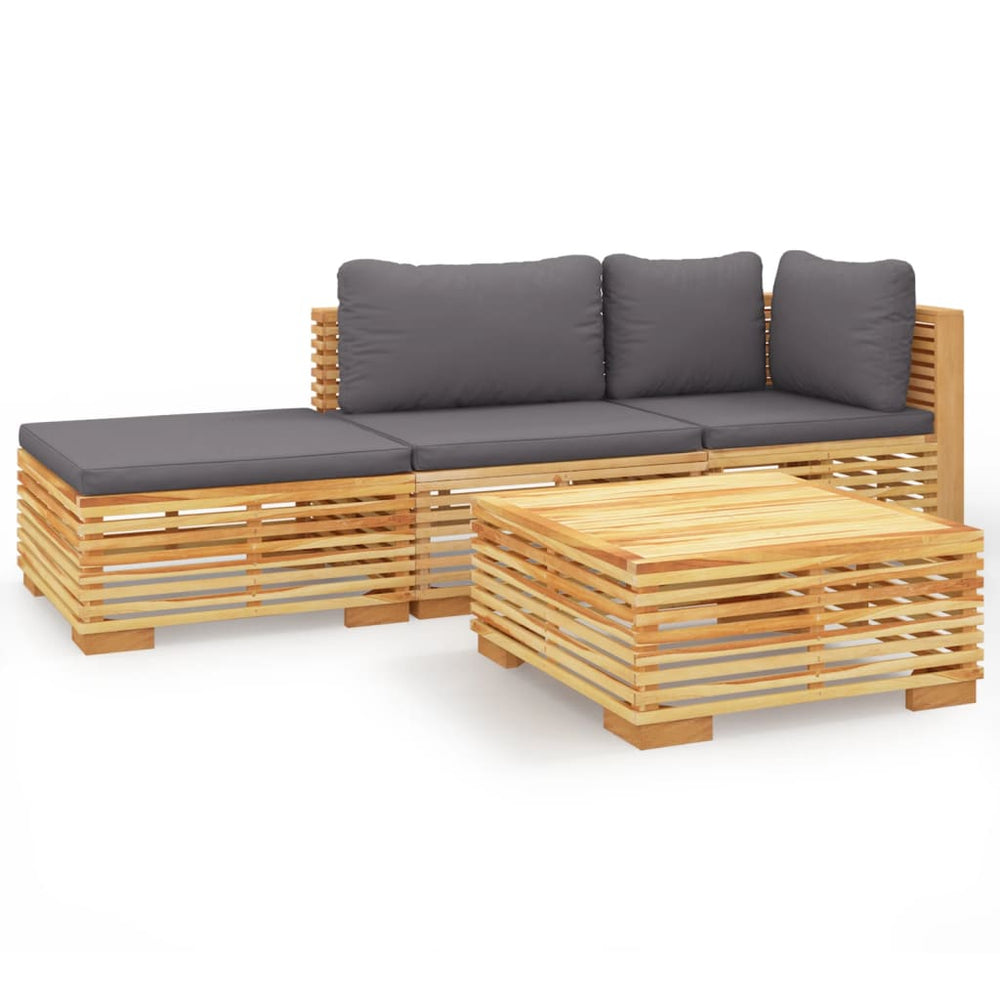 vidaXL Salon de jardin 4 pcs avec coussins en teck massif