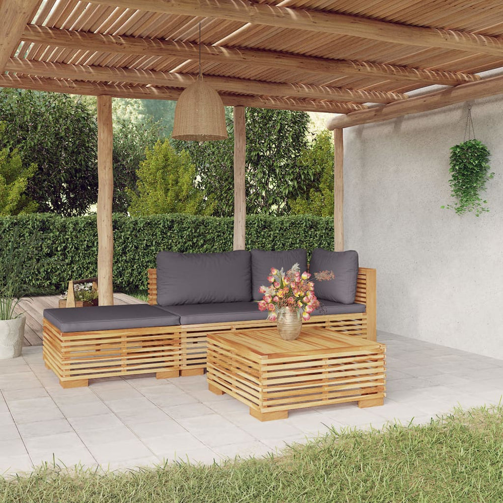 vidaXL Salon de jardin 4 pcs avec coussins en teck massif