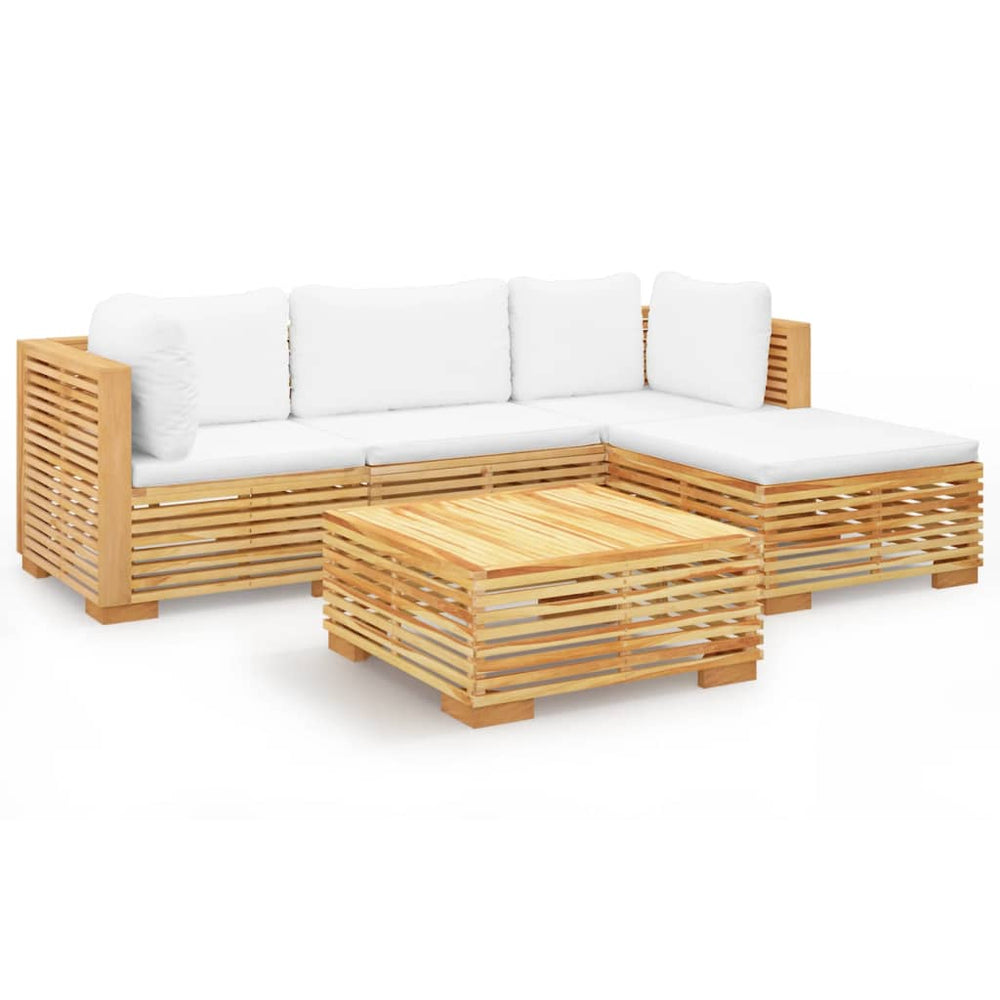 vidaXL Salon de jardin 5 pcs avec coussins Bois de teck massif