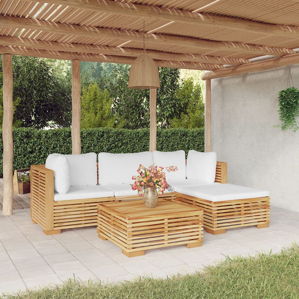 vidaXL Salon de jardin 5 pcs avec coussins Bois de teck massif