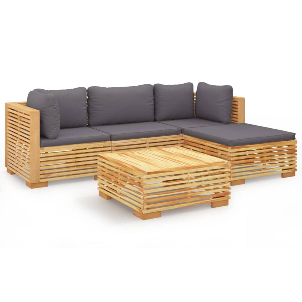 vidaXL Salon de jardin 5 pcs avec coussins Bois de teck massif