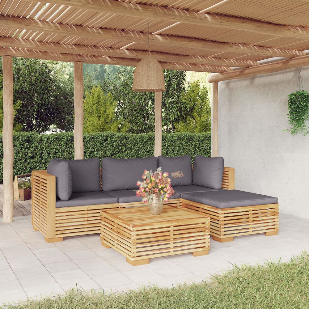 vidaXL Salon de jardin 5 pcs avec coussins Bois de teck massif