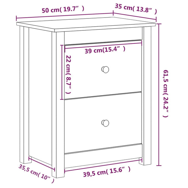 vidaXL Table de chevet marron miel 50x35x61,5 cm pin massif