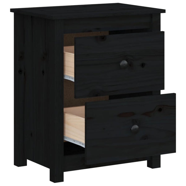Nachttische 2er Set Schwarz Kiefer Massivholz