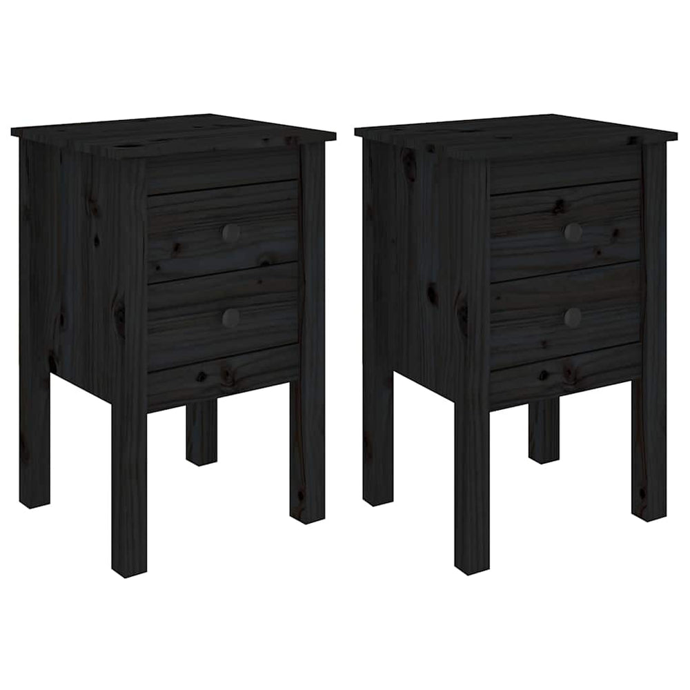 Nachttische 2er Set, Schwarz, Kiefer Massivholz