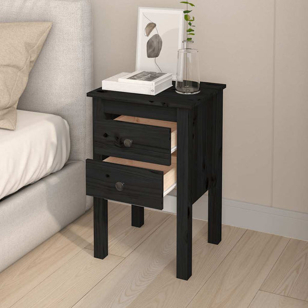 vidaXL Tables de chevet 2 pcs Noir 40x35x61,5 cm Bois de pin massif