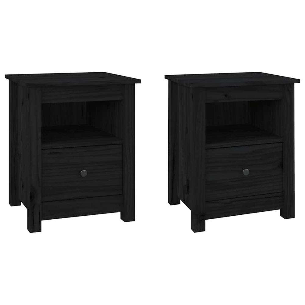 Nachttische 2er Set Schwarz Kiefer Massivholz