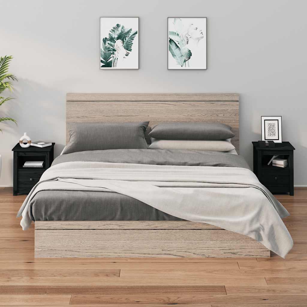Nachttische 2er Set Schwarz Kiefer Massivholz