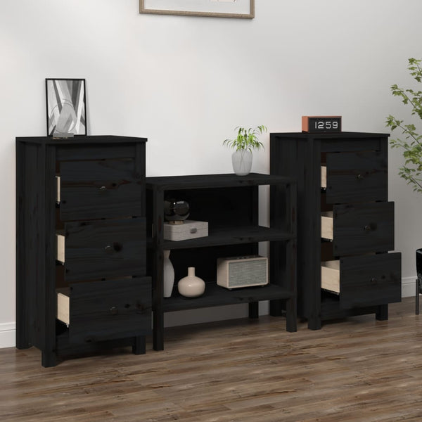 Schwarze Kiefer Sideboards, 2er Set