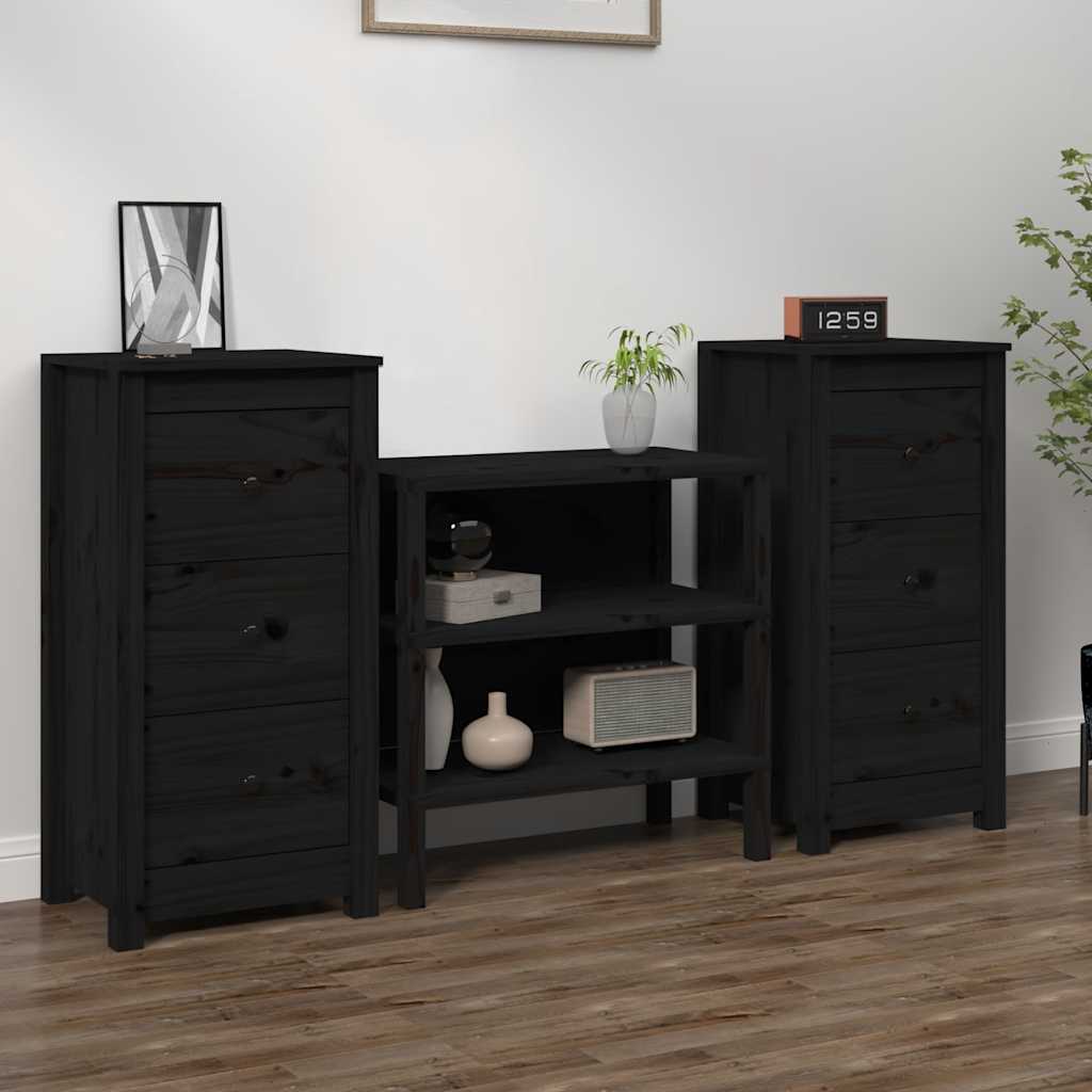 Schwarze Kiefer Sideboards, 2er Set