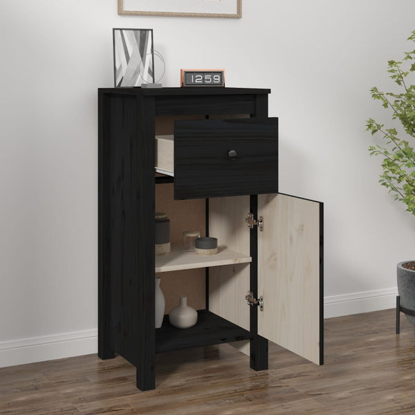 Schwarzes Kiefer Massivholz Sideboard 40x80 cm