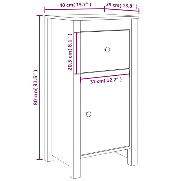 Schwarzes Kiefer Massivholz Sideboard 40x80 cm