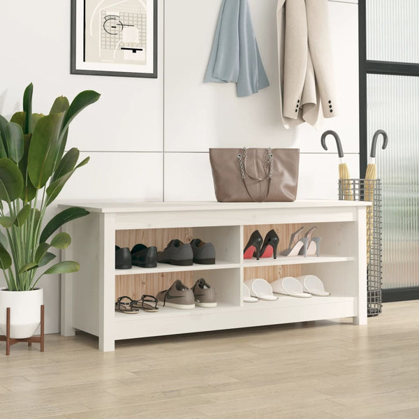 Weiße Schuhbank Kiefer Massivholz 110 cm