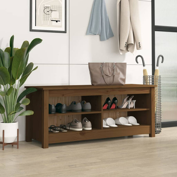 Schuhbank Honigbraun Kiefer Massivholz 110cm