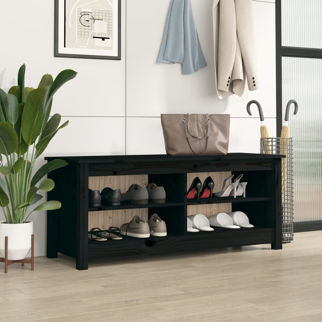 Schuhbank Schwarz Kiefer Massivholz 110 cm