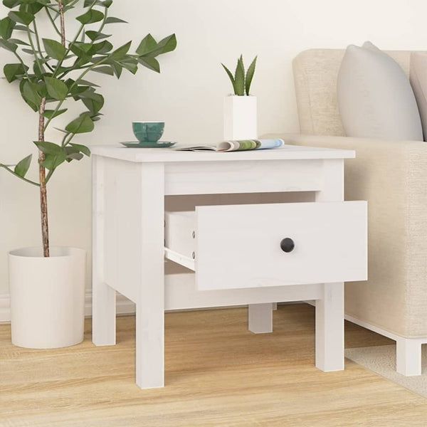 vidaXL Table d'appoint Blanc 40x40x39 cm Bois de pin massif