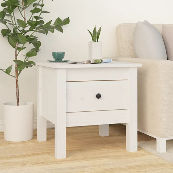 vidaXL Table d'appoint Blanc 40x40x39 cm Bois de pin massif