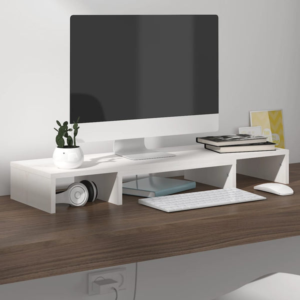 vidaXL Support d'écran Blanc 80x24x10,5 cm Bois de pin massif
