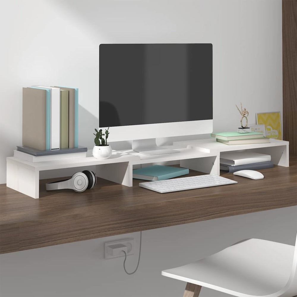 vidaXL Monitor Stand White 80x24x10.5 cm Solid Pine Wood