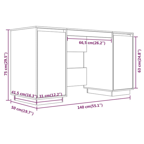 Massivholz Schreibtisch Kiefer 140x50 cm