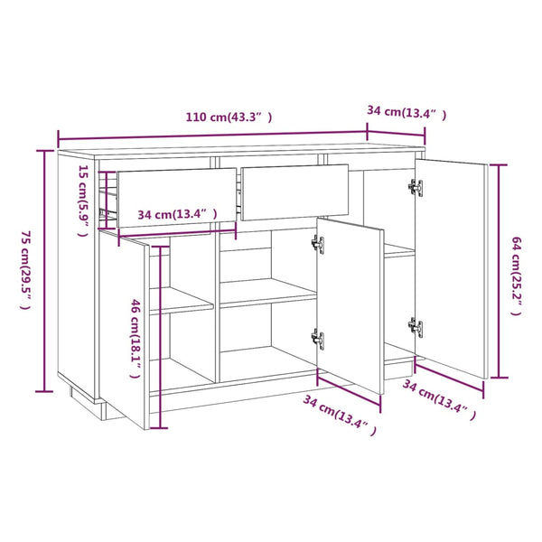Massivholz Kiefer Sideboard, 110cm