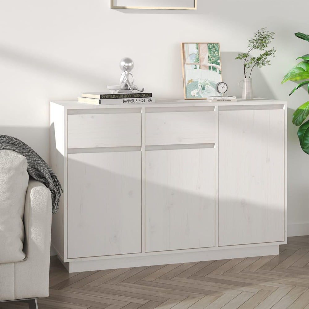 vidaXL Sideboard White 110x34x75 cm Solid Pine Wood