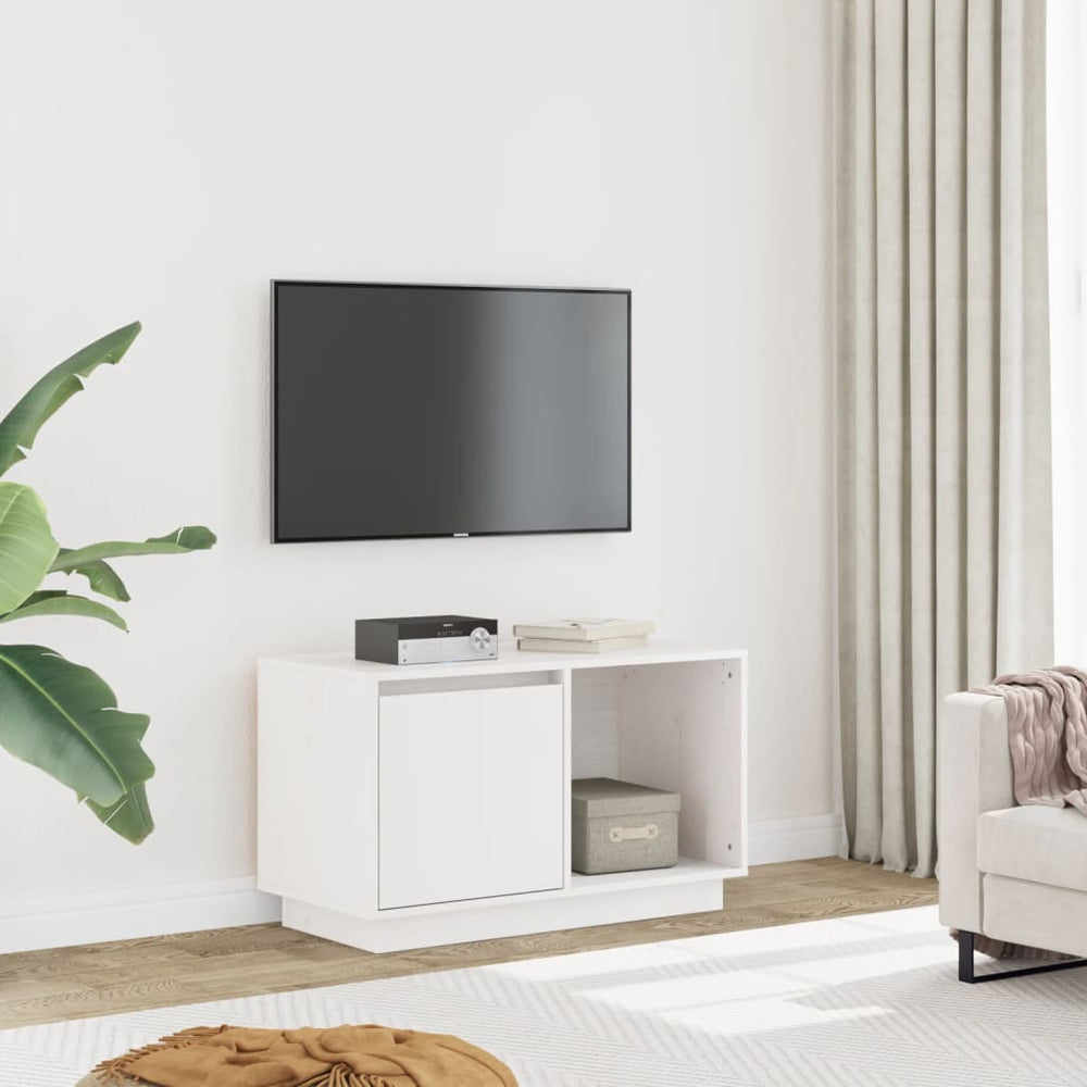 Weißer TV-Schrank Kiefer Massivholz 74 cm