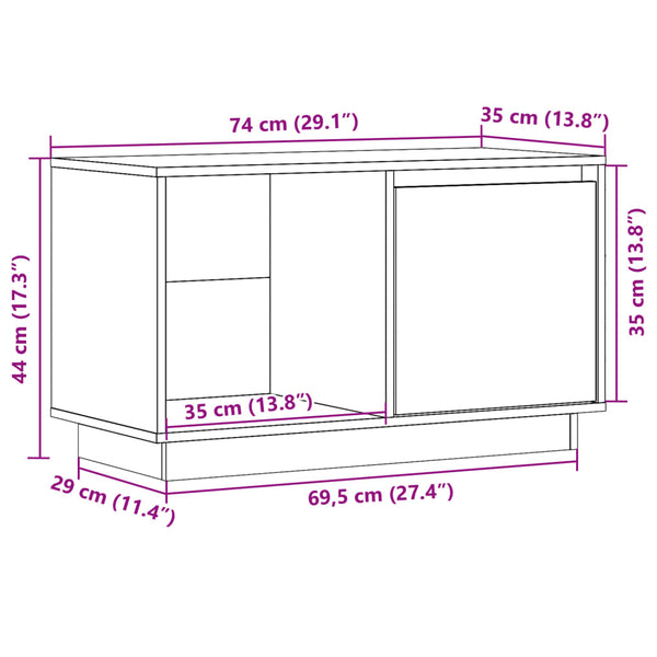 vidaXL Meuble TV marron miel 74x35x44 cm pin massif