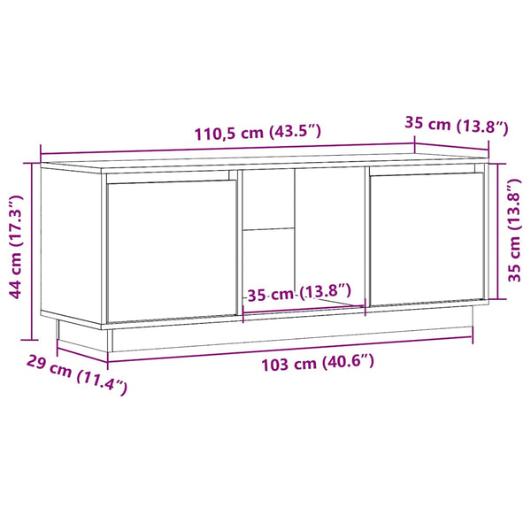 Weißer TV-Schrank 110,5cm Kiefer Massivholz
