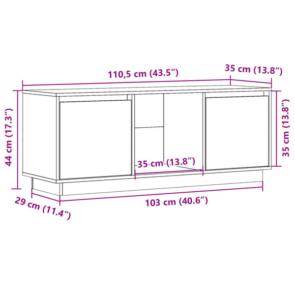 Grauer TV-Schrank 110,5 cm Kiefer Massivholz