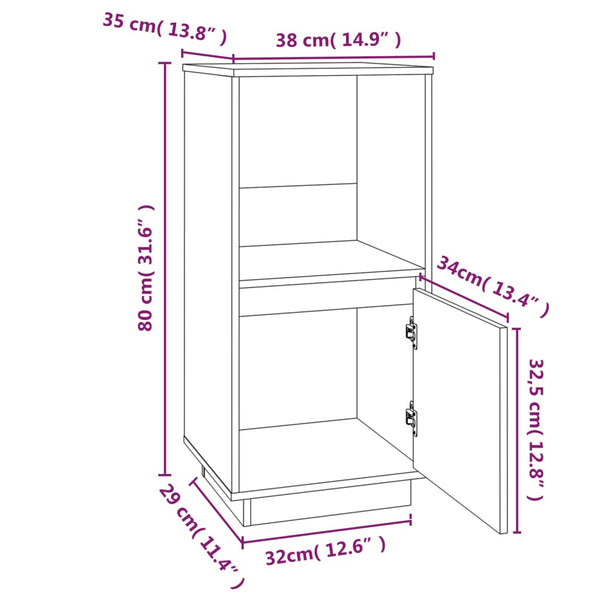 Schwarzes Kiefer Sideboard 38x80 cm