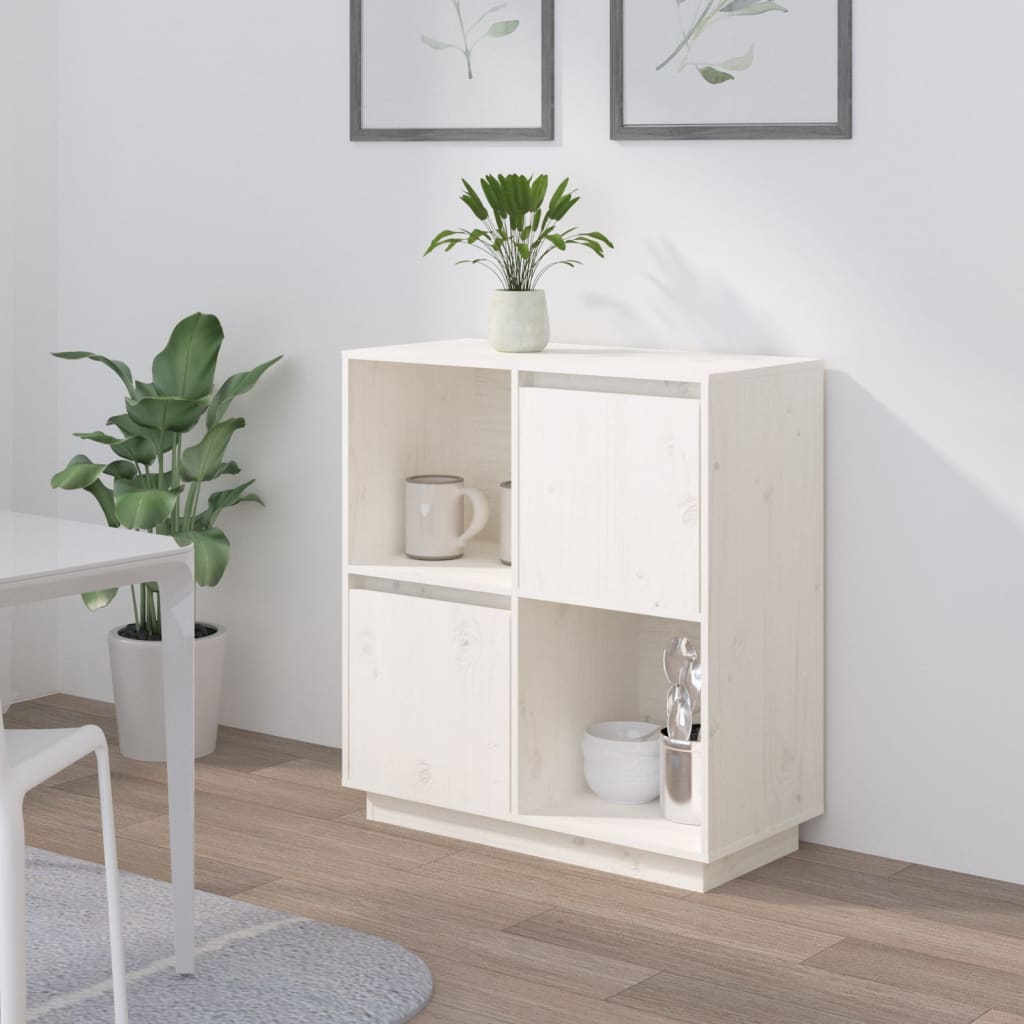 Weißes Sideboard 74x35x80cm Kiefer Massivholz