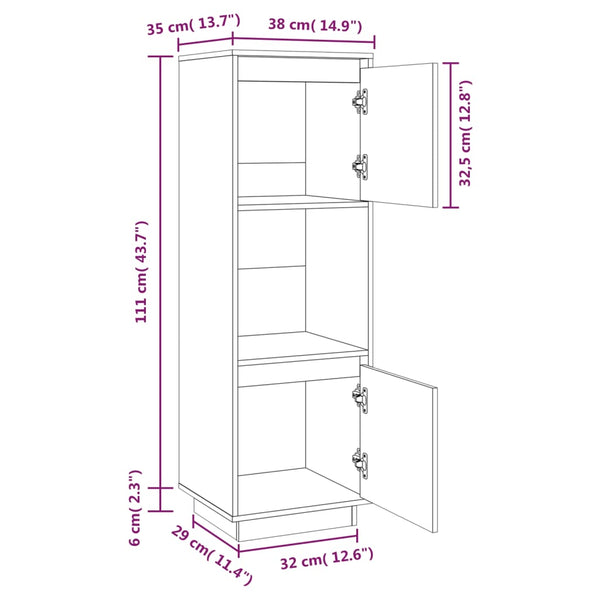 Highboard Weiß Kiefer Massivholz 38x117 cm