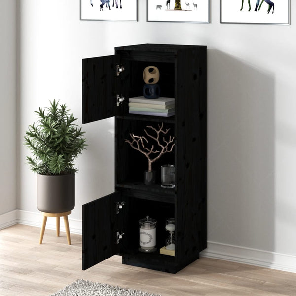Schwarzes Highboard Kiefer Massivholz 38x35x117 cm