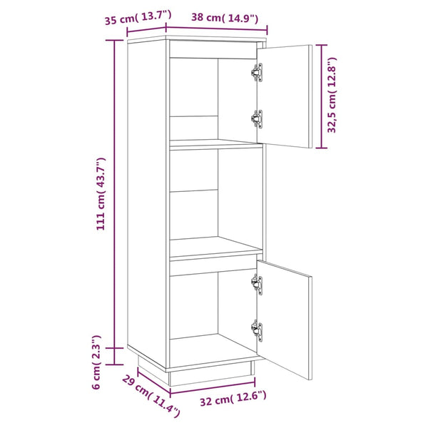 Schwarzes Highboard Kiefer Massivholz 38x35x117 cm