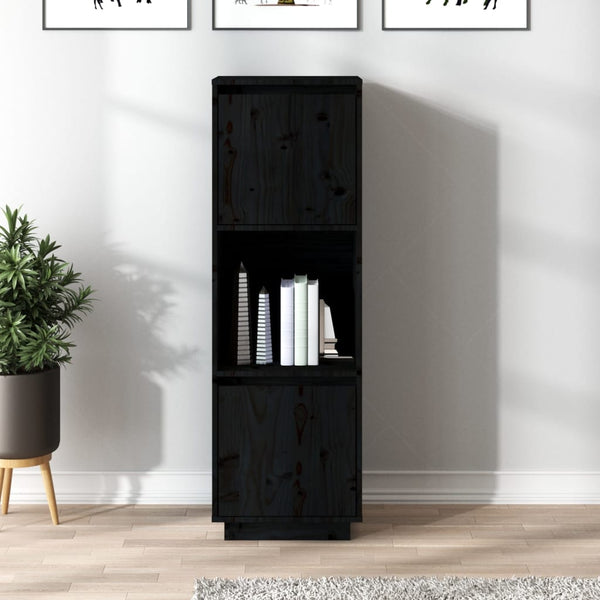 Schwarzes Highboard Kiefer Massivholz 38x35x117 cm
